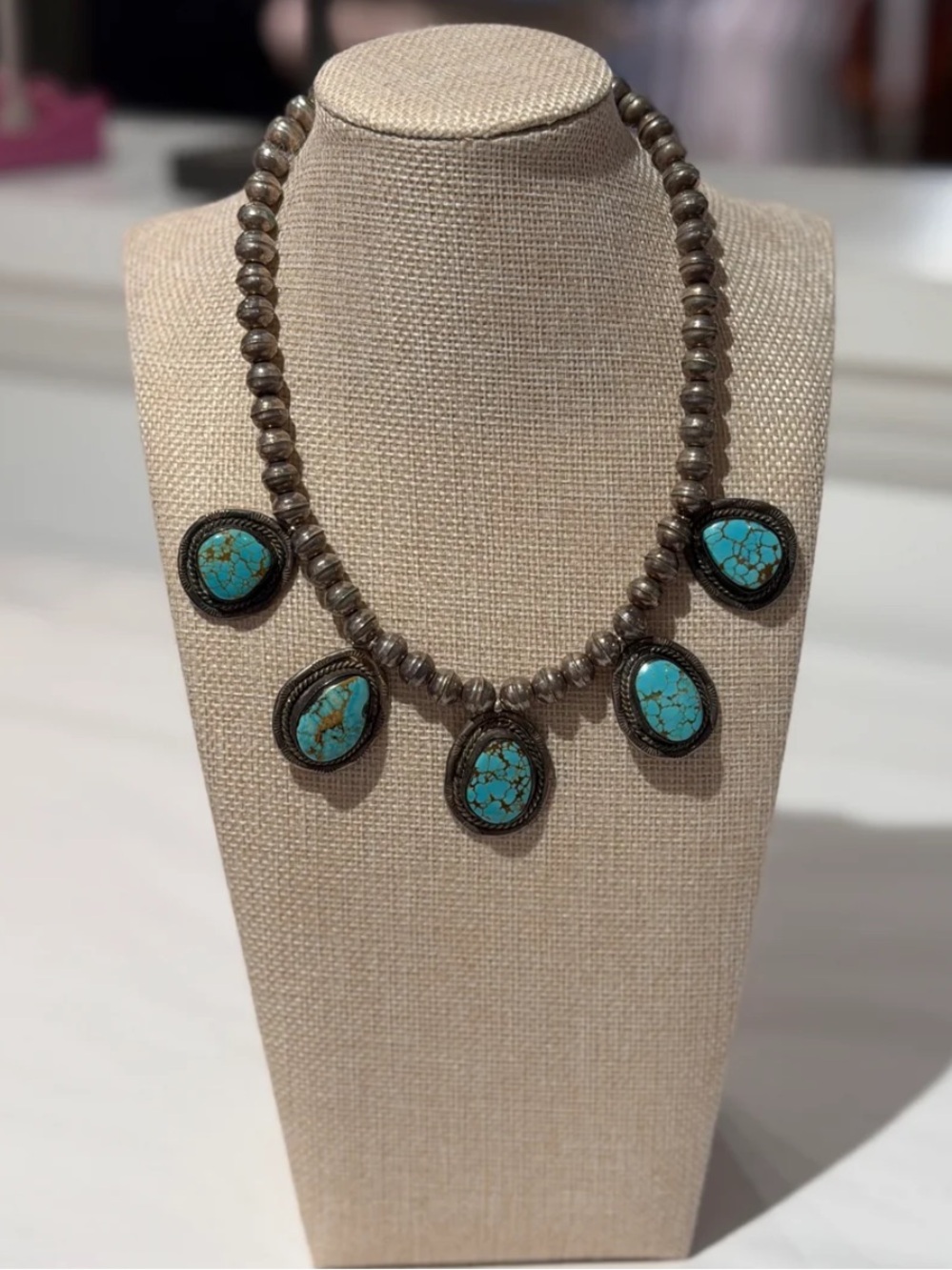 Vintage Turquoise Silver Navajo Necklace